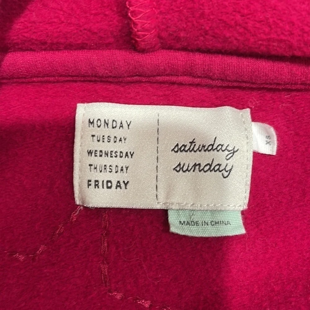 ANTHROPOLOGIE Saturday Sunday Crop Star Embroidered Hoodie‎ Raspberry Pink SZ XS - Picture 7 of 9